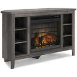 Arlenbry Large Gray Modern Transitional Solid Wood Corner TV Stand with Cabinet With Fireplace - Ella Furniture