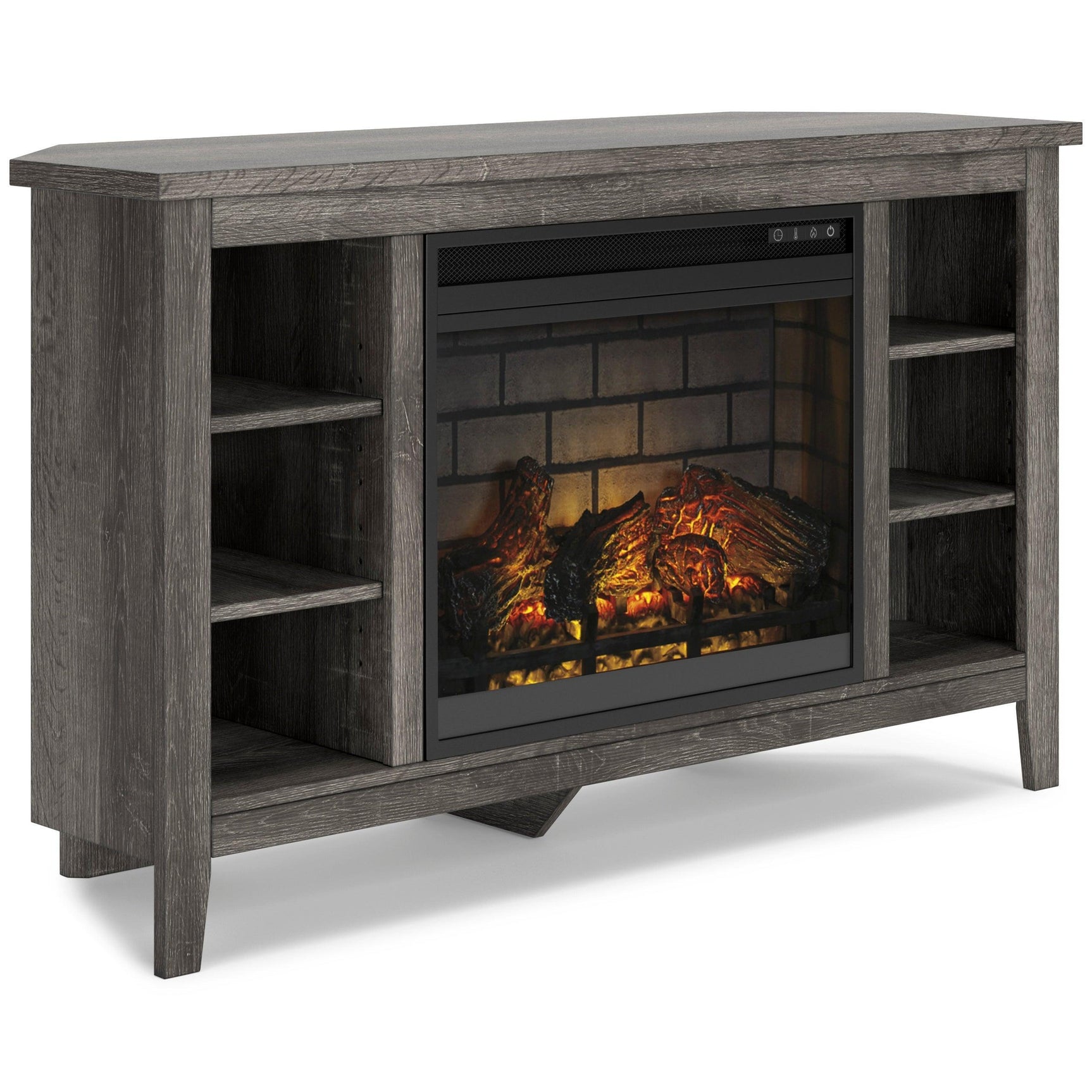 Arlenbry Large Gray Modern Transitional Solid Wood Corner TV Stand with Cabinet With Fireplace - Ella Furniture