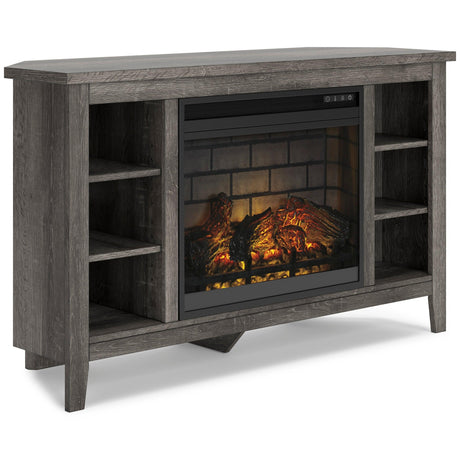 Arlenbry Large Gray Modern Transitional Solid Wood Corner TV Stand with Cabinet With Fireplace - Ella Furniture
