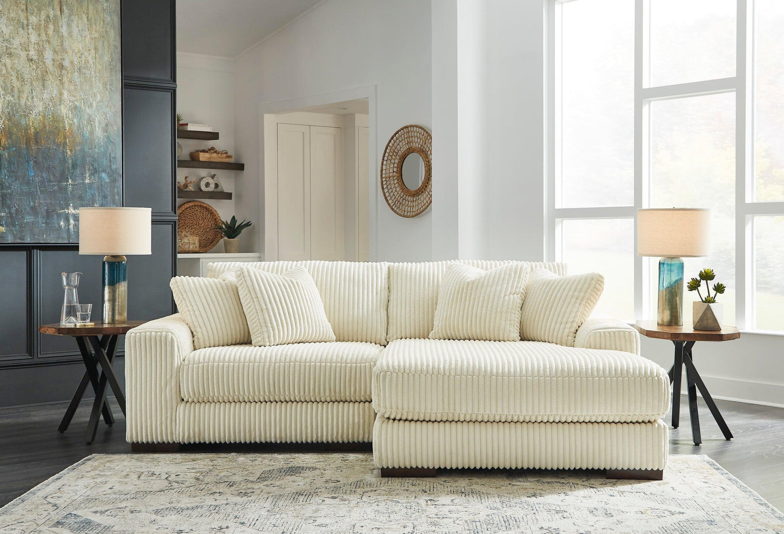 Lindyn Ivory Modern Contemporary Traditional Polyester Upholstered 2Pc Sectional - Ella Furniture