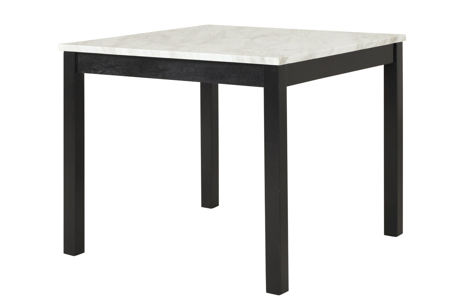 Dior Black PU Industrial Wood And Veneers Faux Marble Top Pub Table + 4 Faux Leather Chair Dining Set - Ella Furniture