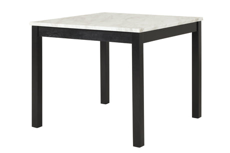 Dior Black PU Industrial Wood And Veneers Faux Marble Top Pub Table + 4 Faux Leather Chair Dining Set - Ella Furniture