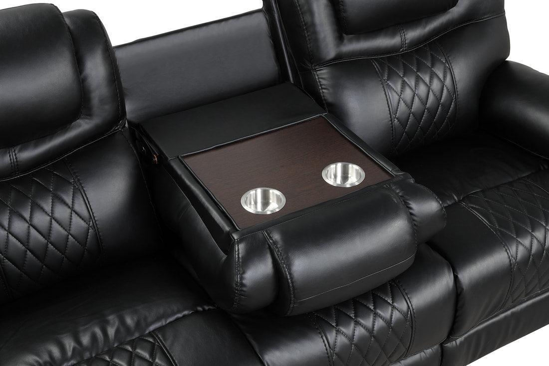Galveston Black Modern Sleek Contemporary Faux Leather 3Pc Oversize Reclining Set - Ella Furniture
