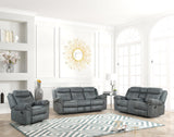 Andres Grey Modern Sleek Faux Leather Upholstered 3Pc Reclining Living Room Set - Ella Furniture