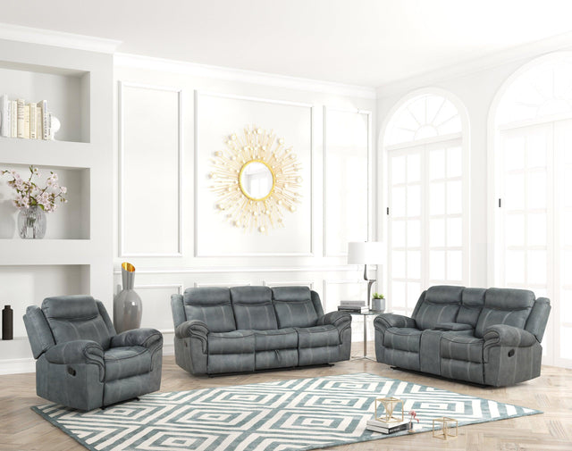 Andres Grey Modern Sleek Faux Leather Upholstered 3Pc Reclining Living Room Set - Ella Furniture