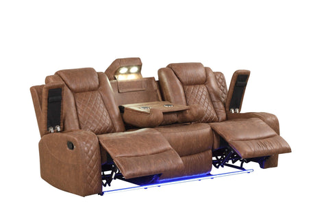 Luz Tan Modern Sleek Contemporary Faux Leather Polyester 3Pc Reclining Set - Ella Furniture