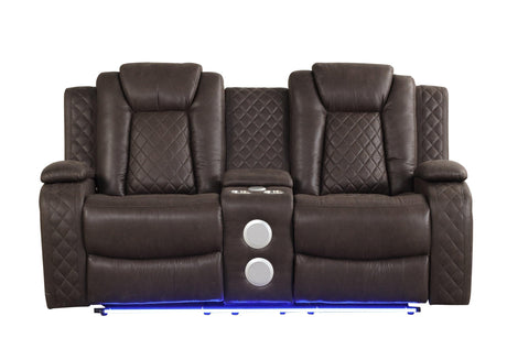 Luz Chocolate Modern Sleek Contemporary Faux Leather Polyester 3Pc Reclining Set - Ella Furniture