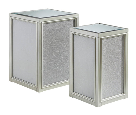 Traleena Silver Modern Contemporary Glass Wood Rectangular/Square Nesting End Table Set with Storage And Mirrored - Ella Furniture