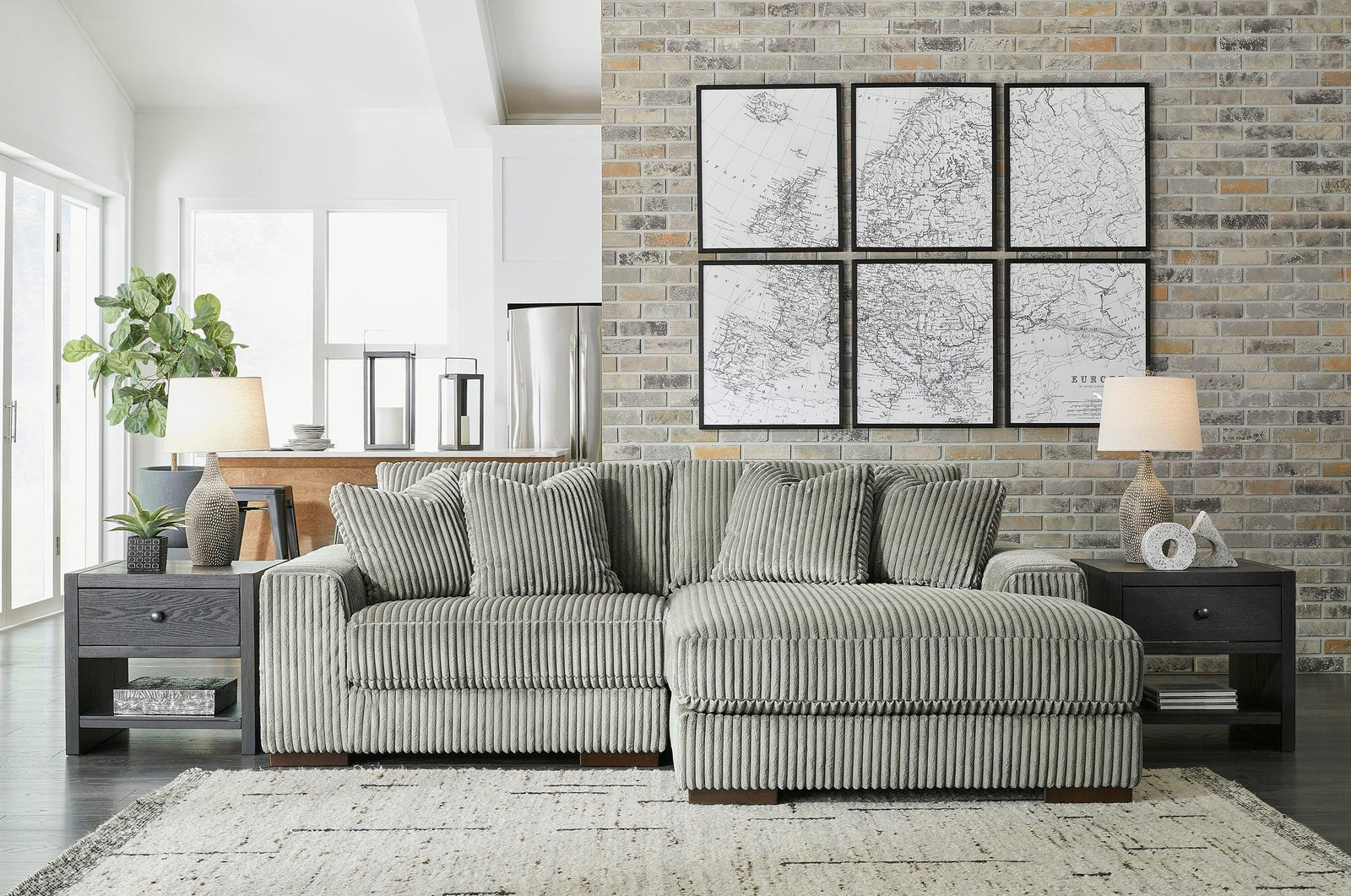 Lindyn Fog/Gray Modern Contemporary Traditional Faux Wood Polyester Upholstered Sectional - Ella Furniture