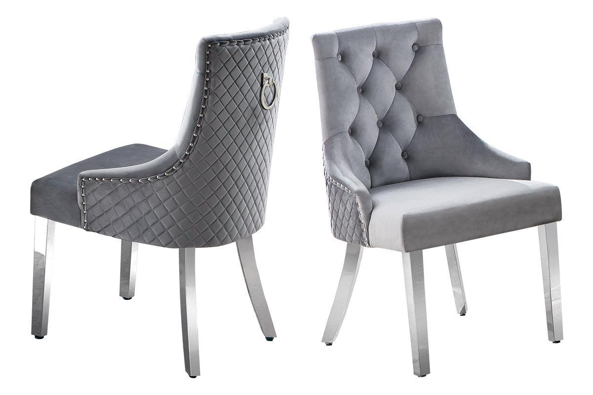 Gray Modern Contemporary Metal Genuine Marble Faux Leather Fabric Dining Table + 6 Chair Set - Ella Furniture