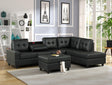 Heights Black Modern Contemporary Faux Leather Tufted Reversible Sectional + Ottoman Set - Ella Furniture