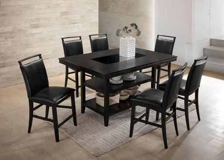 Tommy Espresso Modern Solid Wood Black Crocodile Faux Leather Counter Height Dining Table & 6 Chairs Set - Ella Furniture