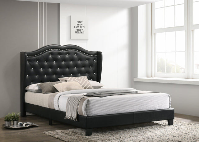 Paradise Black Modern Traditional Solid Wood Faux Leather Upholstered Tufted Platform Full Bed - Ella Furniture