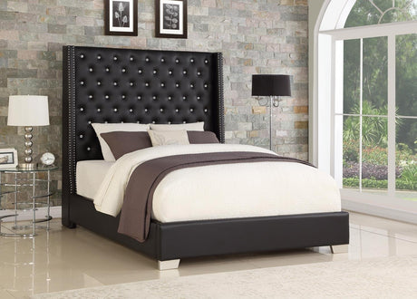 Black Modern Traditional Solid Wood Faux Leather Upholstered Tufted King Bed - Ella Furniture