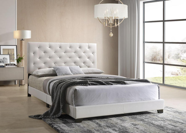 Ridenhour White Modern Traditional Solid Wood Faux Leather Upholstered Tufted Platform Queen Bed - Ella Furniture