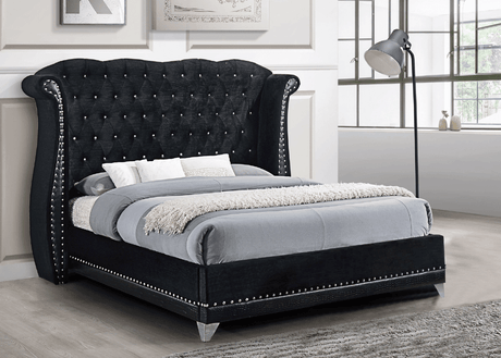 Luxor Black Modern Traditional Sleek Velvet Upholstered Tufted Platform King Bed - Ella Furniture