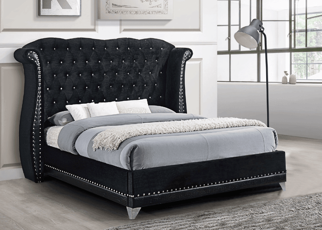 Luxor Black Modern Traditional Sleek Velvet Upholstered Tufted Platform King Bed - Ella Furniture