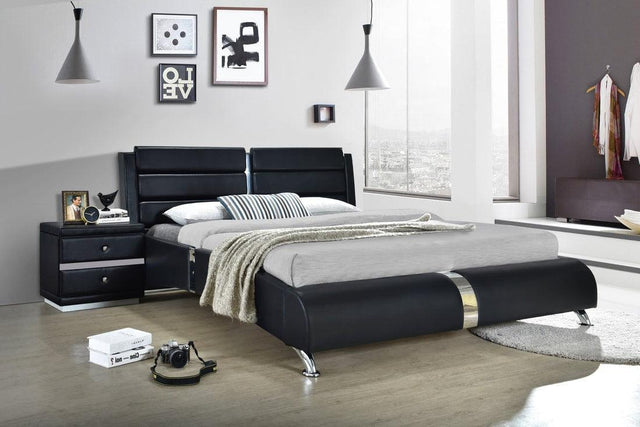 Vegas Black Modern Faux Leather Upholstered Platform Queen Bed - Ella Furniture