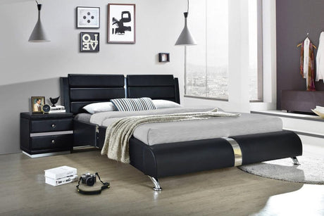 Vegas Black Modern Faux Leather Upholstered Platform King Bed - Ella Furniture