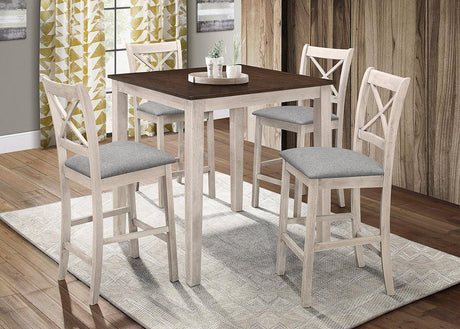Tahoe Antique White Modern Solid Wood And Birch Veneers Pub Table + 4 Chairs Dining Set - Ella Furniture