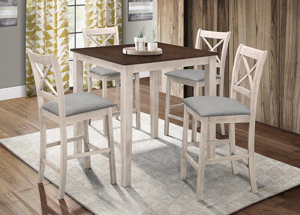 Tahoe Antique White Modern Solid Wood And Birch Veneers Pub Table + 4 Chairs Dining Set - Ella Furniture