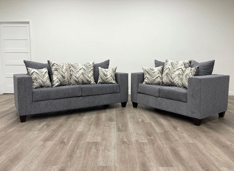 Charcoal Modern Contemporary Thick Fabric Sofa & Loveseat Set - Ella Furniture