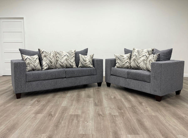 Charcoal Modern Contemporary Thick Fabric Sofa & Loveseat Set - Ella Furniture