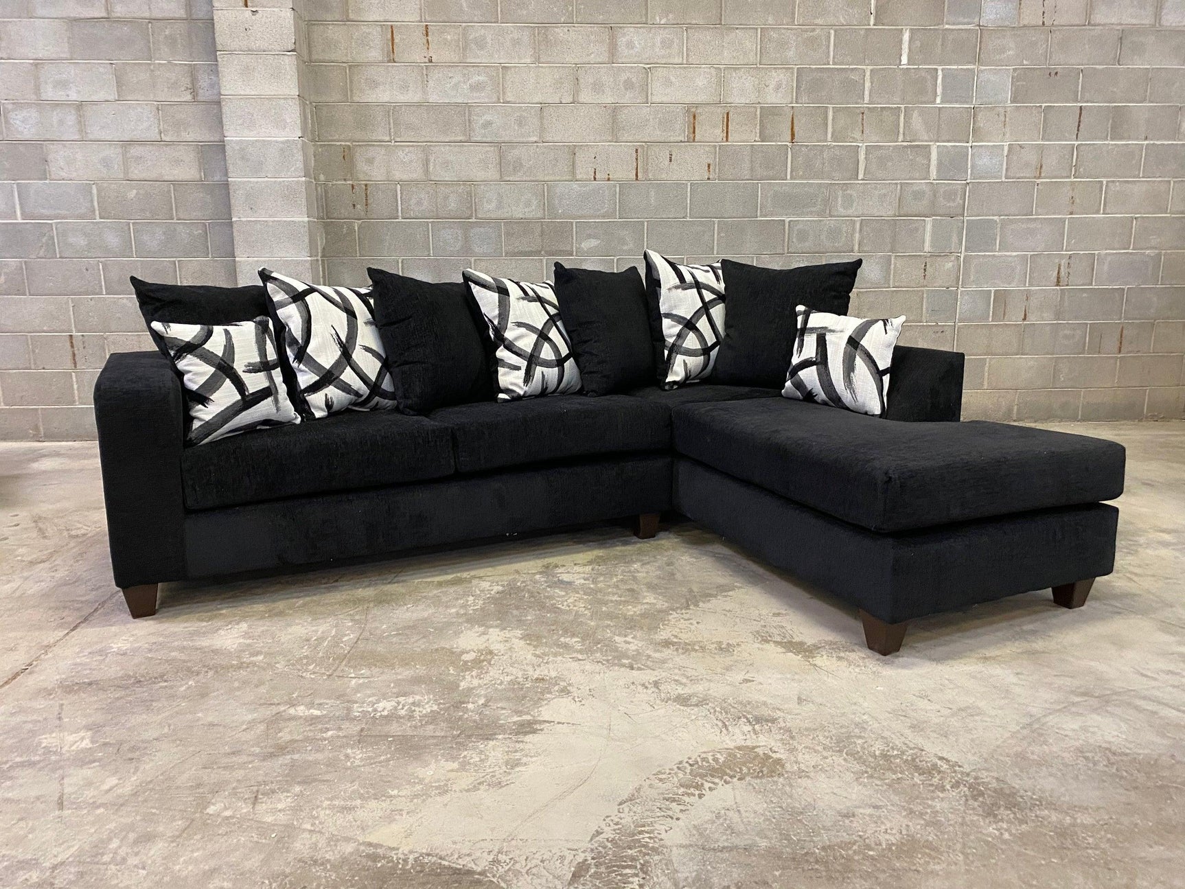 Black Modern Contemporary Velvet Upholstered Sectional - Ella Furniture