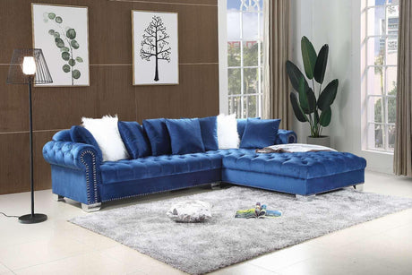 London Blue Modern Contemporary Metal Legs Velvet Tufted Sectional (Oversize) - Ella Furniture