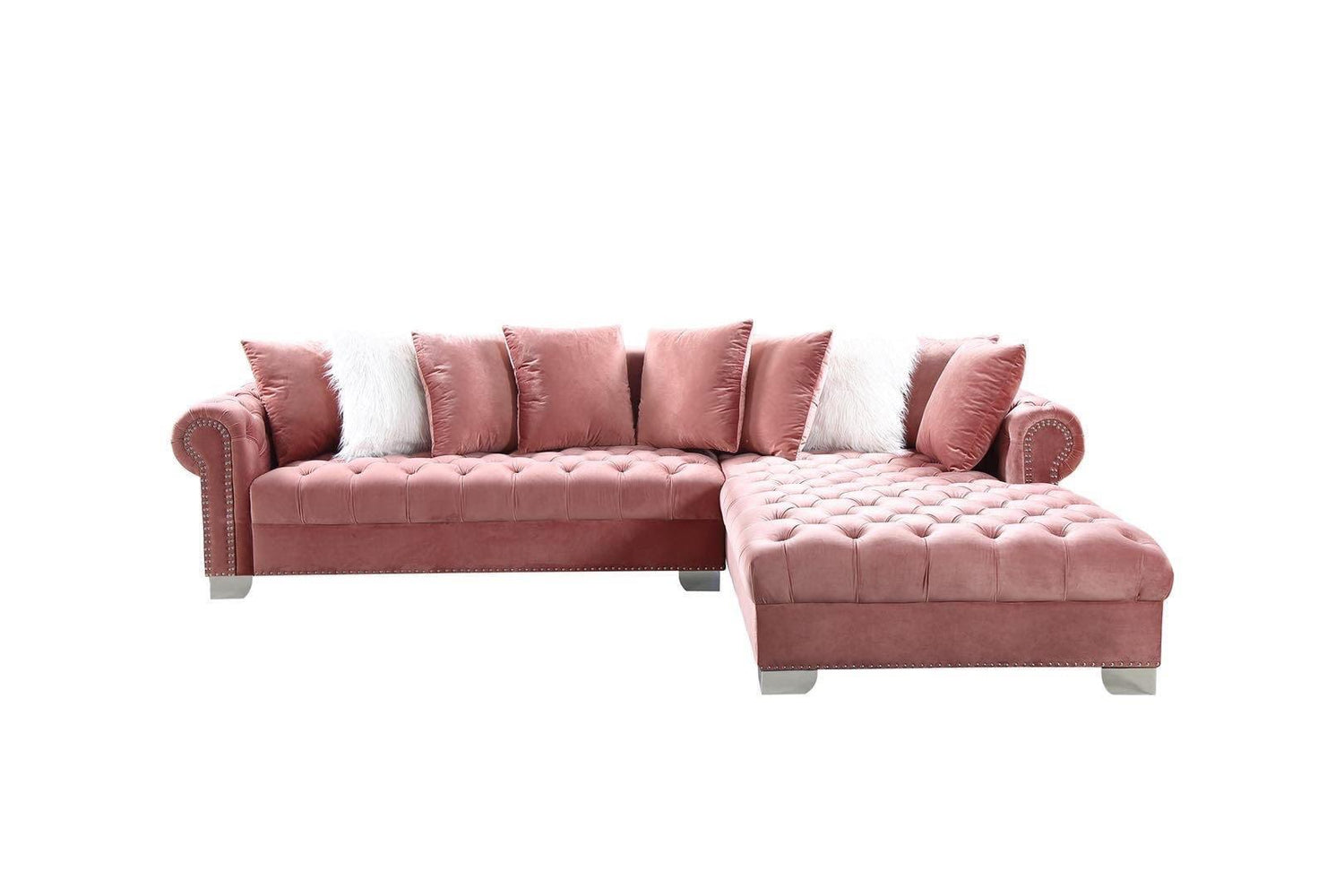 London Pink Modern Contemporary Metal Legs Velvet Tufted Sectional (Oversize) - Ella Furniture
