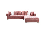 London Pink Modern Contemporary Metal Legs Velvet Tufted Sectional (Oversize) - Ella Furniture