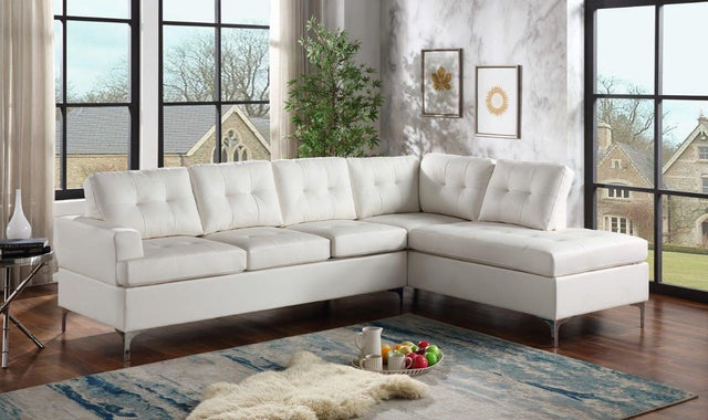 Vintage White Modern Contemporary Faux Leather Tufted Sectional - Ella Furniture