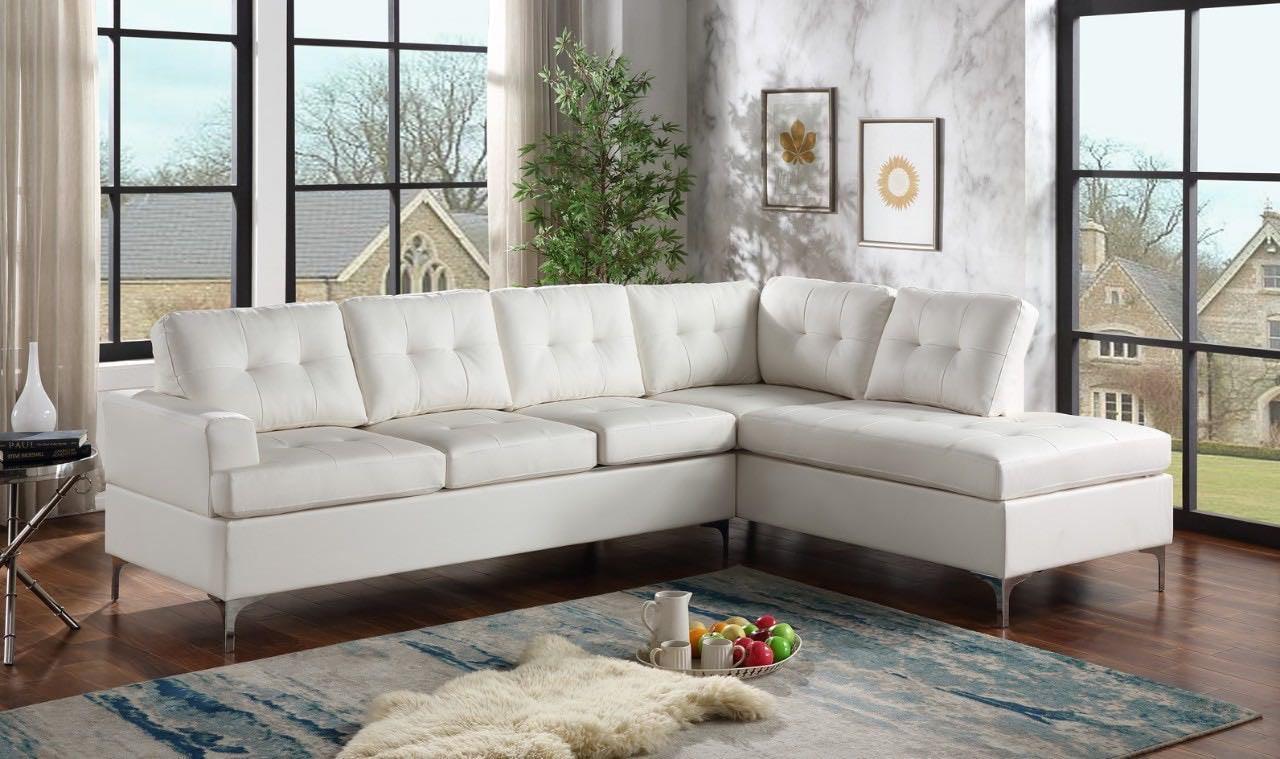 Vintage White Modern Contemporary Faux Leather Tufted Sectional - Ella Furniture