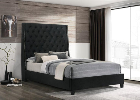 Austin Black Linen Modern Fabric Upholstered Tufted Queen Bed - Ella Furniture