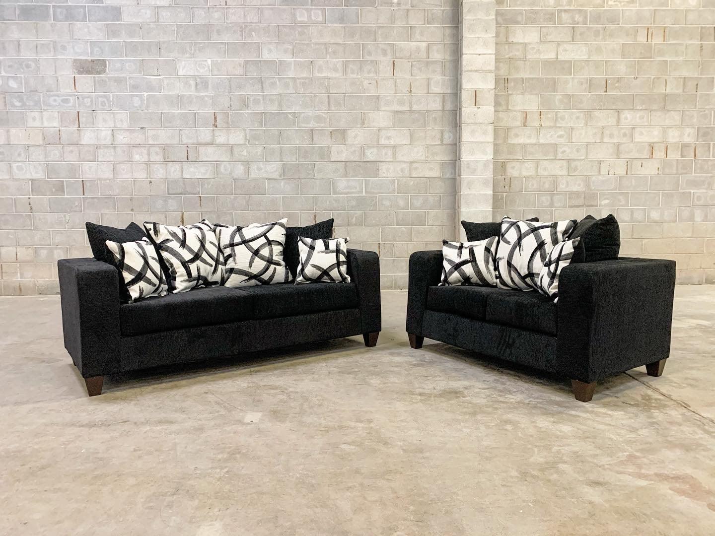 Monroe Black Modern Contemporary Chenille Fabric Upholstered Sofa & Loveseat Set - Ella Furniture
