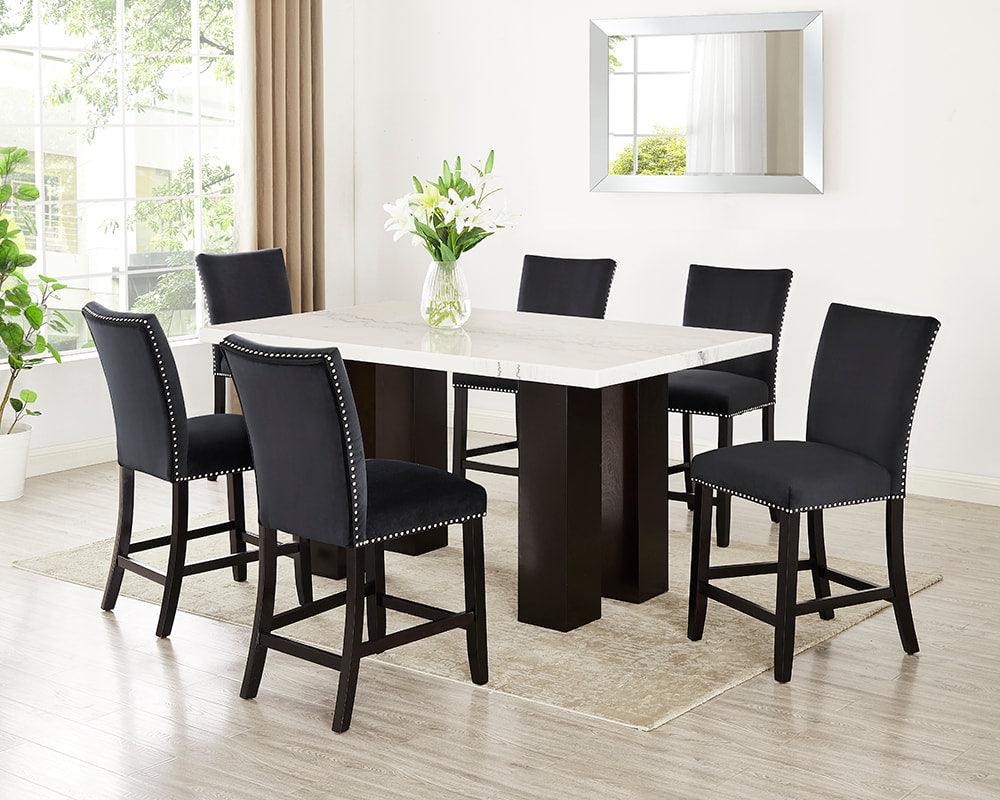 Finley Black Parsons Velvet Solid Manufactured Wood Genuine Marble Counter Height Dining Table & 6 Chairs