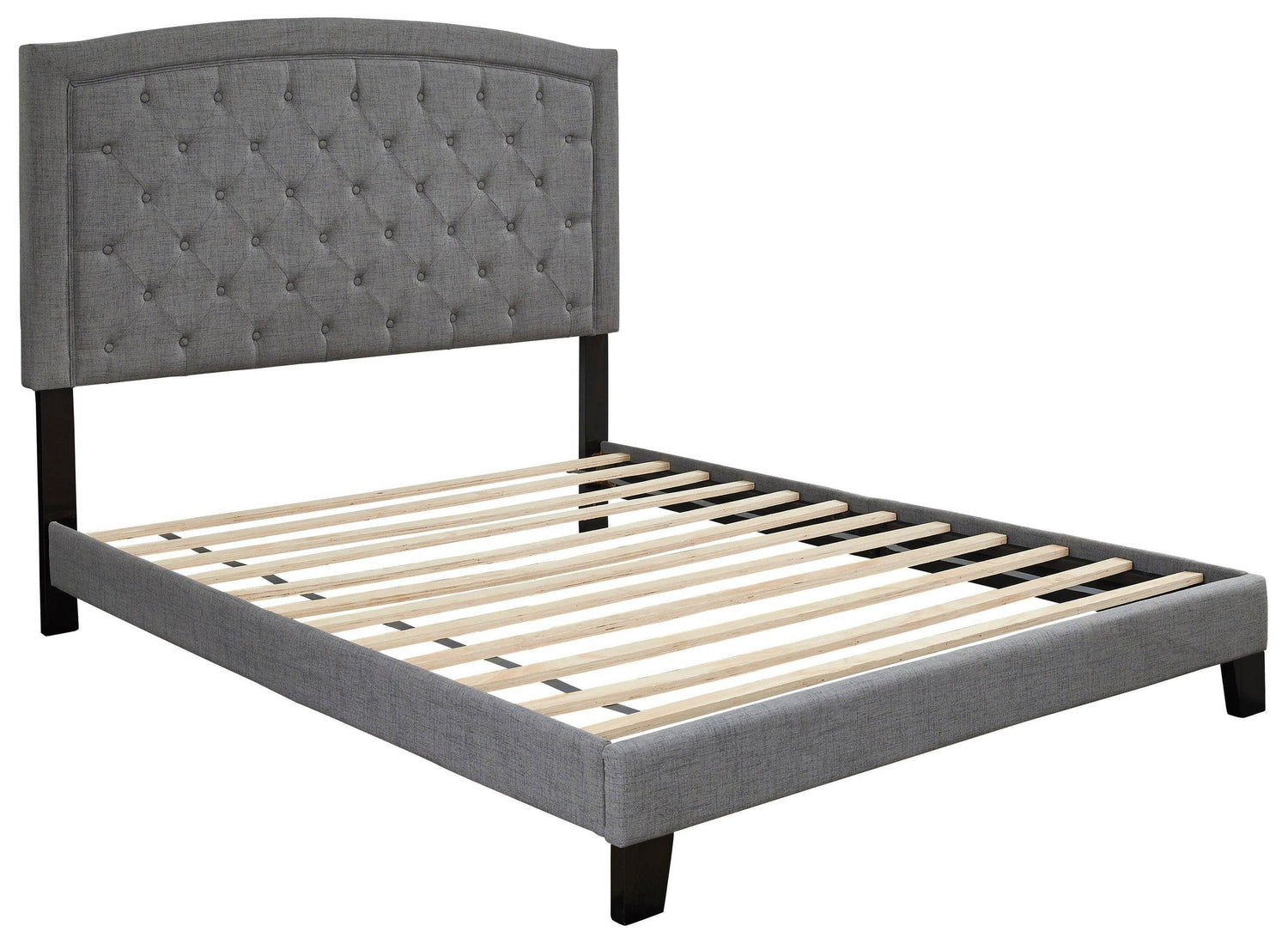 Adelloni Gray Modern Sleek Traditional Solid Wood Fabric Upholstered Tufted Platform Queen Bed - Ella Furniture