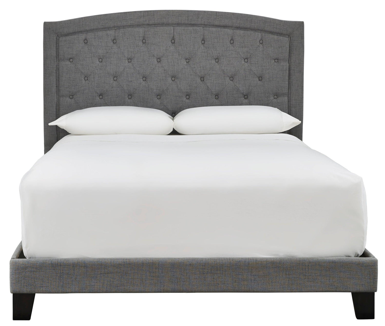 Adelloni Gray Modern Sleek Traditional Solid Wood Fabric Upholstered Tufted Platform Queen Bed - Ella Furniture