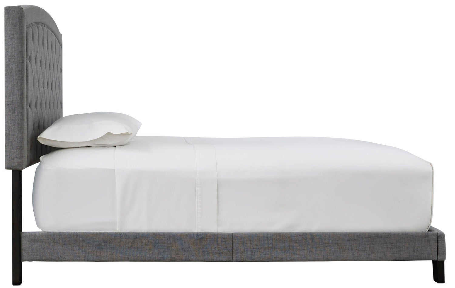 Adelloni Gray Modern Sleek Traditional Solid Wood Fabric Upholstered Tufted Platform Queen Bed - Ella Furniture