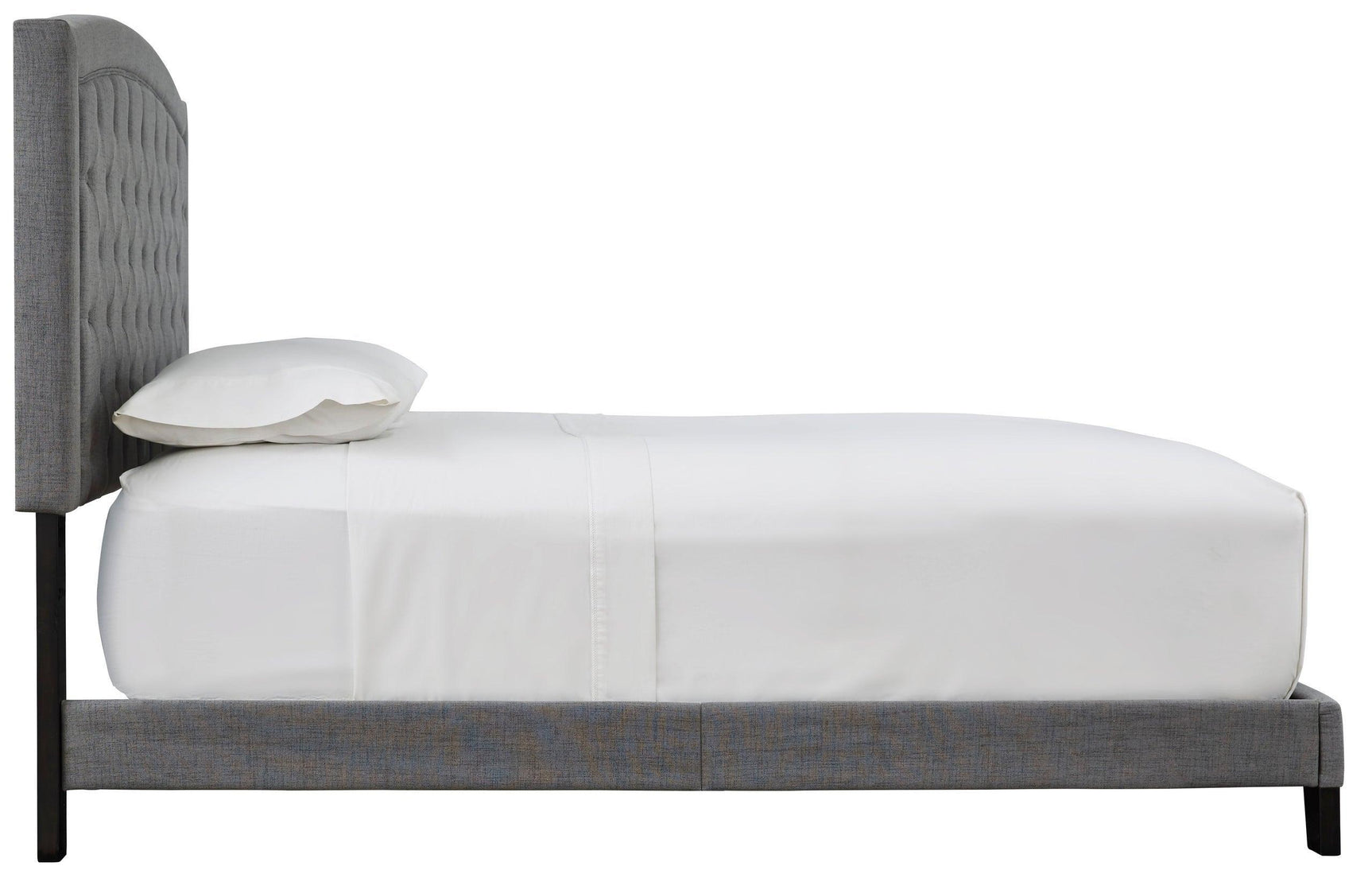 Adelloni Gray Modern Sleek Traditional Solid Wood Fabric Upholstered Tufted Platform Queen Bed - Ella Furniture