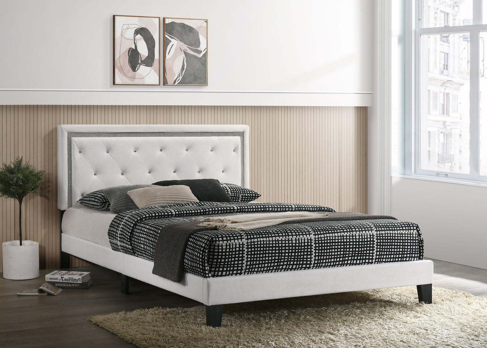 Passion White PU Classic Strong Wood Upholstered Tufted Platform King Bed - Ella Furniture